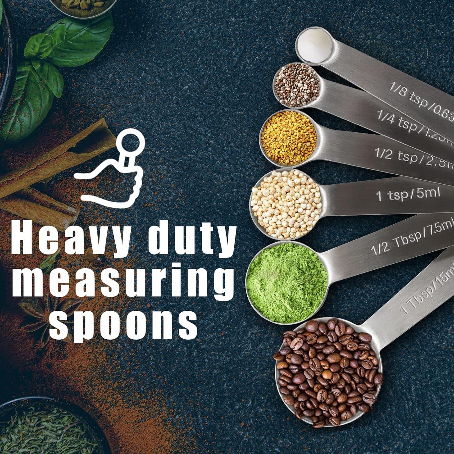 Premium Heavy Duty Stainless Steel Measuring Spoons Set - 6-Piece with Metric & US Measurements