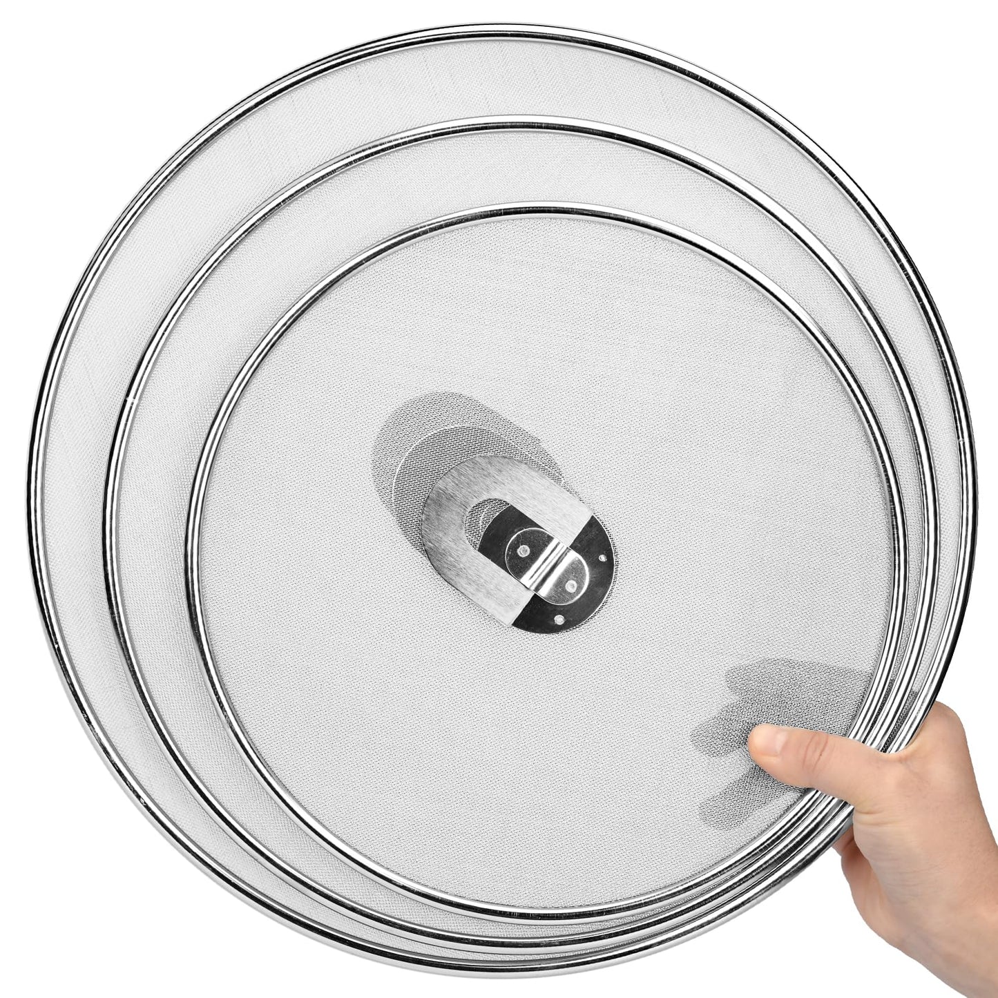 3 Pack Splatter Screen for Frying Pan 13" 11.5" 9.8" Stainless Steel Grease Splatter Guard Ultra Fine Mesh Lids with Fold Flat Knob Set for Prevent Oil Splatter