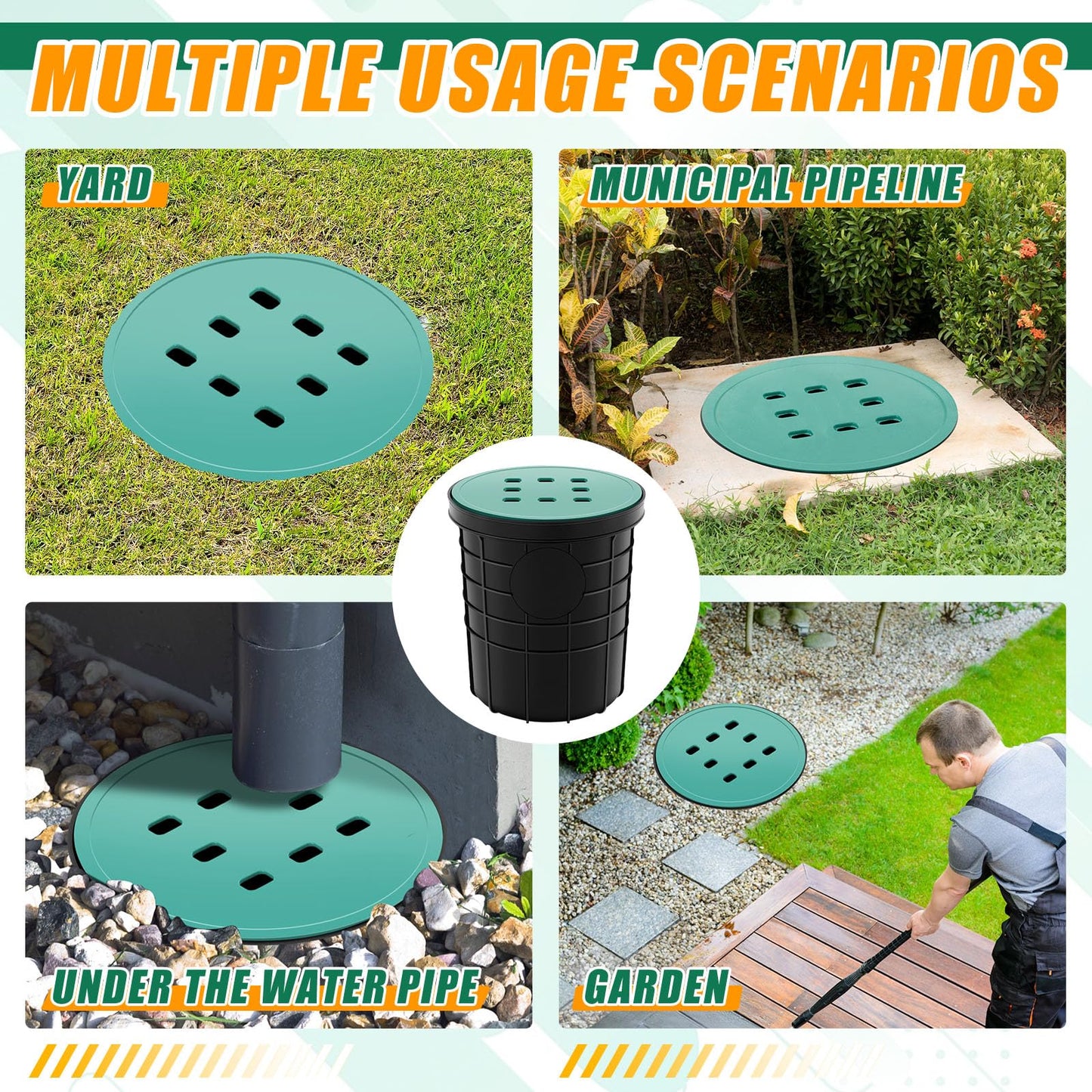 Kritkin Catch Basin with Grate 14.9 x 12.4 Inch Round Large Catch Basin for Drainage with Debris Basket French Drain Without Reserved Hole for Yard, Downspout, Lawn, Municipal Pipeline