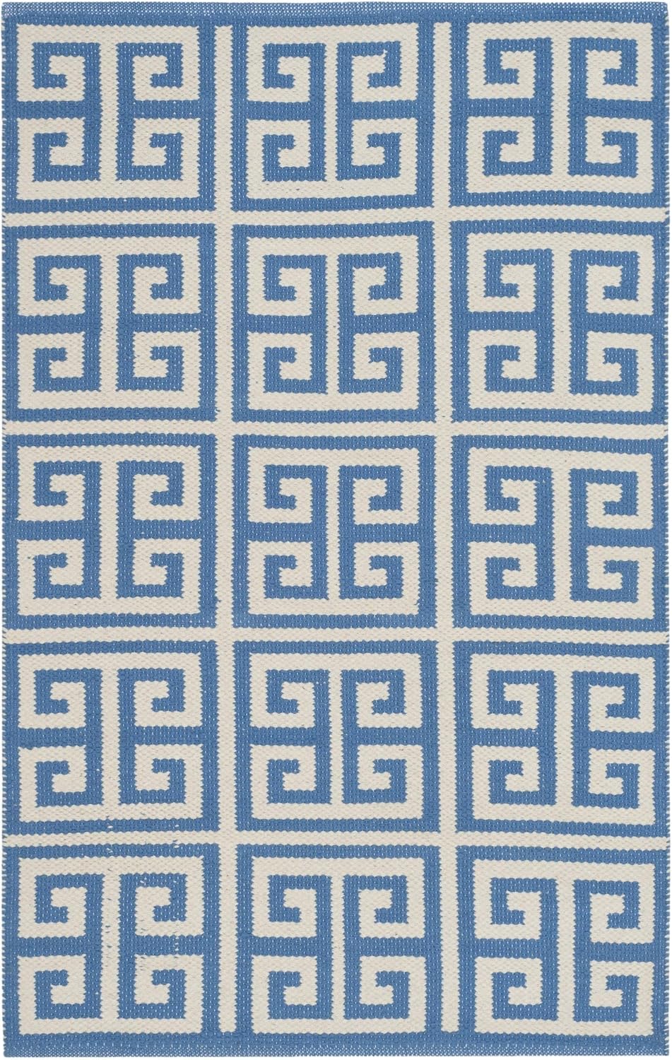 SAFAVIEH Montauk Collection Accent Rug - 2'6" x 4', Handmade Blue & Ivory Greek Key Cotton for High Traffic Areas