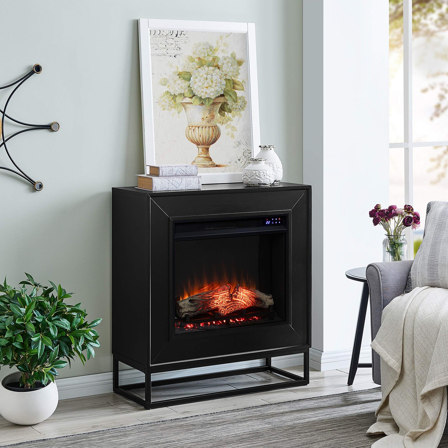 SEI Furniture - Holly & Martin Frescan Contemporary Touch Screen Electric Fireplace - Modern Design, Black Glass and Wood - Ideal for Living Room, Bedroom (FR1063059)