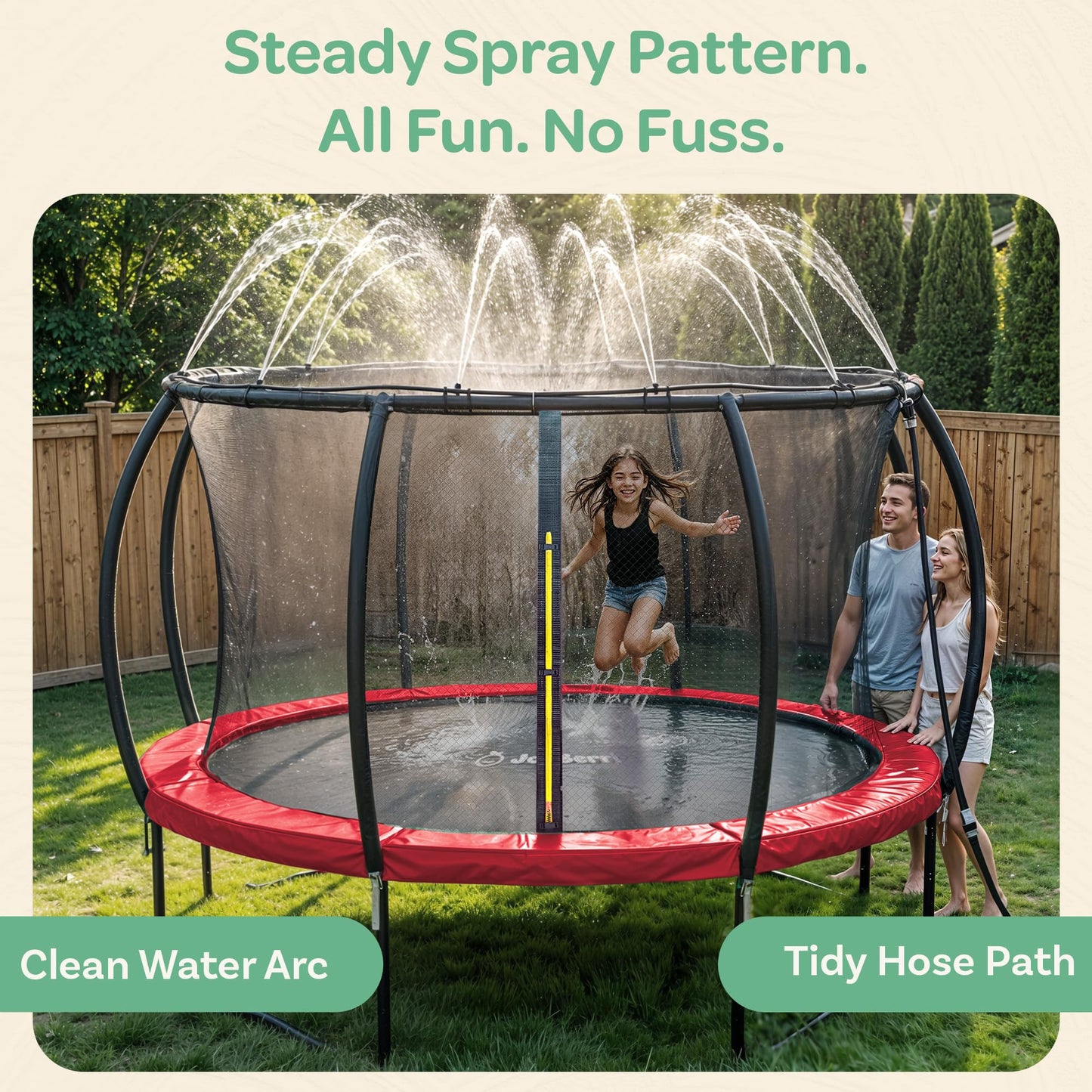 JoyBerri Trampoline Outdoor - Upsurge ASTM Certified Safe 8Ft 10Ft 12Ft 14Ft 15Ft 16Ft Recreational Trampoline for Kids and Adults. Anti-Rust Coating with Enclosure Net, Ladder, Sprinkler & LED Lights