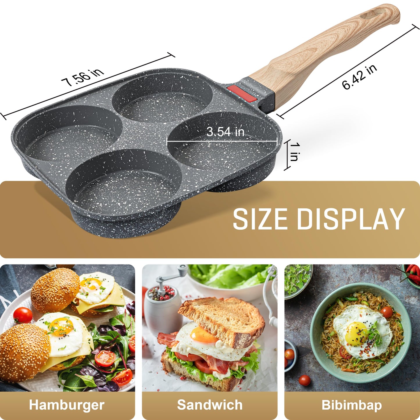 MyLifeUNIT Egg Pan, 4-Cup Egg Frying Pan with Lid, Nonstick Aluminium Alloy Egg Cooker for Breakfast, Pancake, Burger, Sandwiches, Suitable for Gas Stove & Induction Cookware