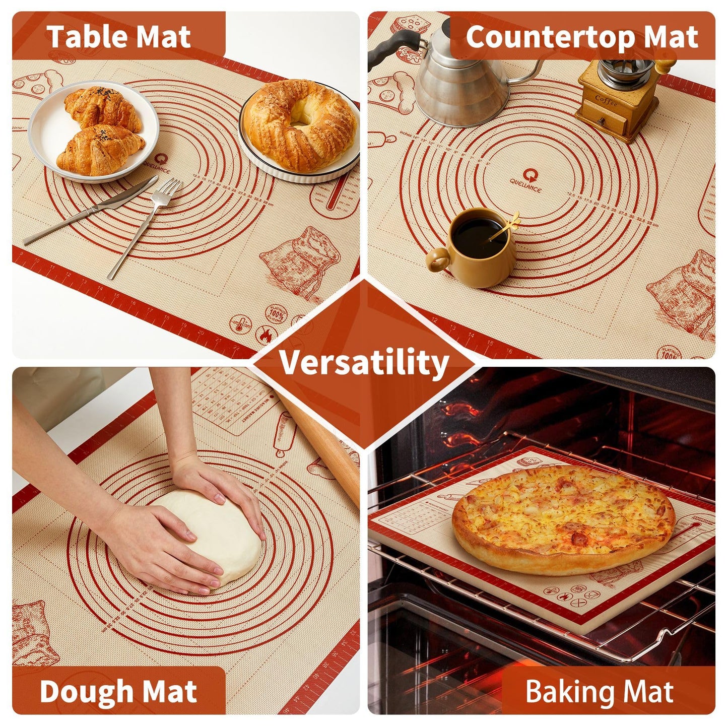 Silicone Baking Pastry Dough Mat - 32x24Inch Extra Large Cookie Bread Rolling Mats Sheet, Nonstick Kitchen Counter Kneading Board, Thick Reusable Pie Cookies Pizza Fondant Making Matt with Measurement