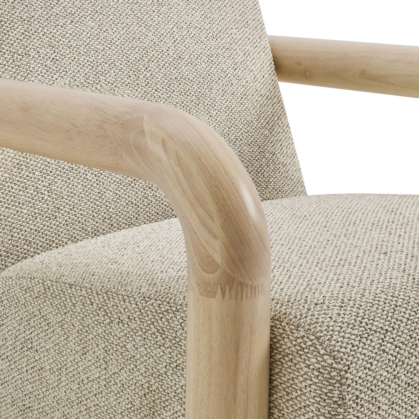 Modway Sereno Modern Boucle Fabric Accent Chair in Marble Oak with Rounded Wood Armrests – Upholstered Lounge Chair for Living Room or Bedroom