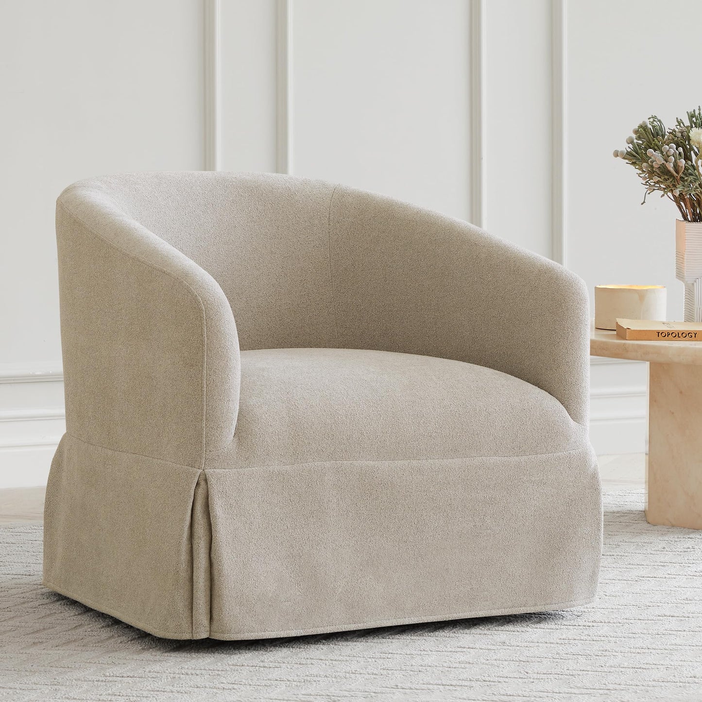 Swivel Accent Chair, 360 Degree Performance Fabric Armchair Modern Barrel Chairs Armchair for Living Room Bedroom Home and Office,Taupe
