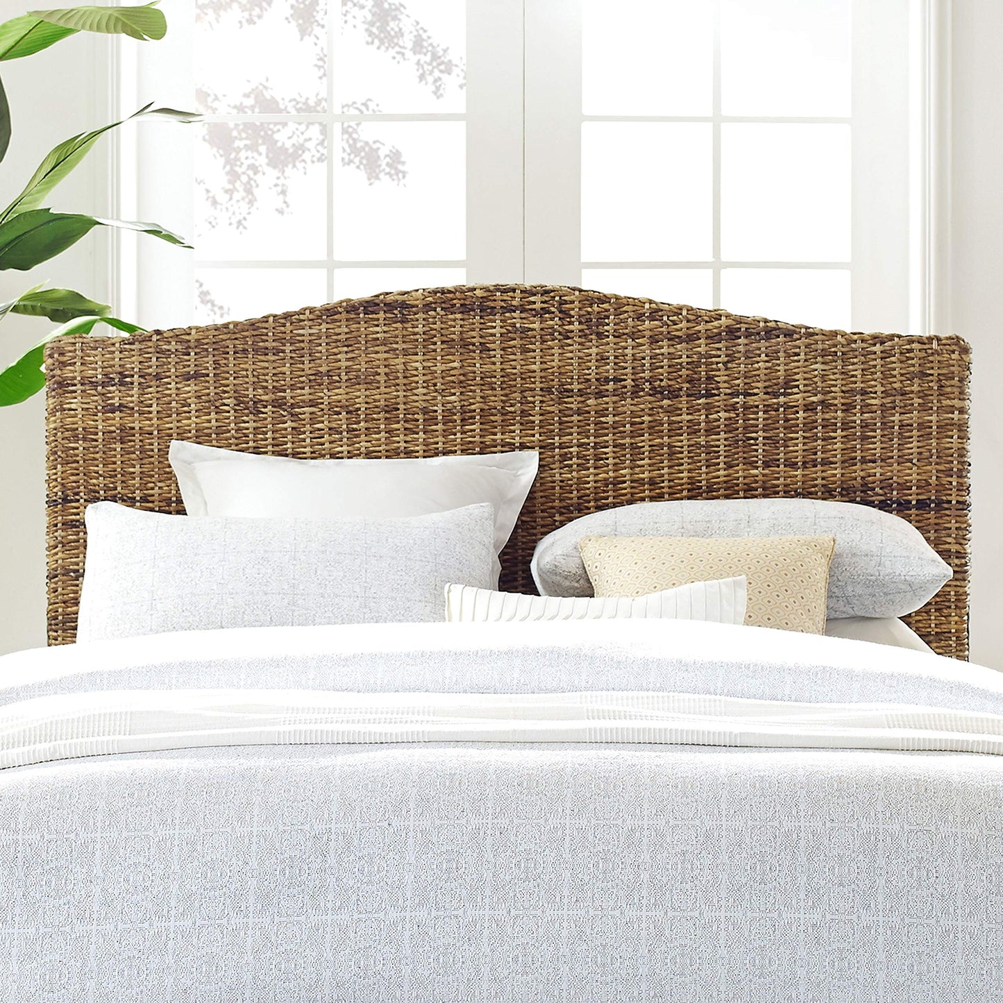 Crosley Furniture Serena Bed, Handwoven Natural Fiber Rattan Headboard and Footboard Set, Banana Leaf, Queen