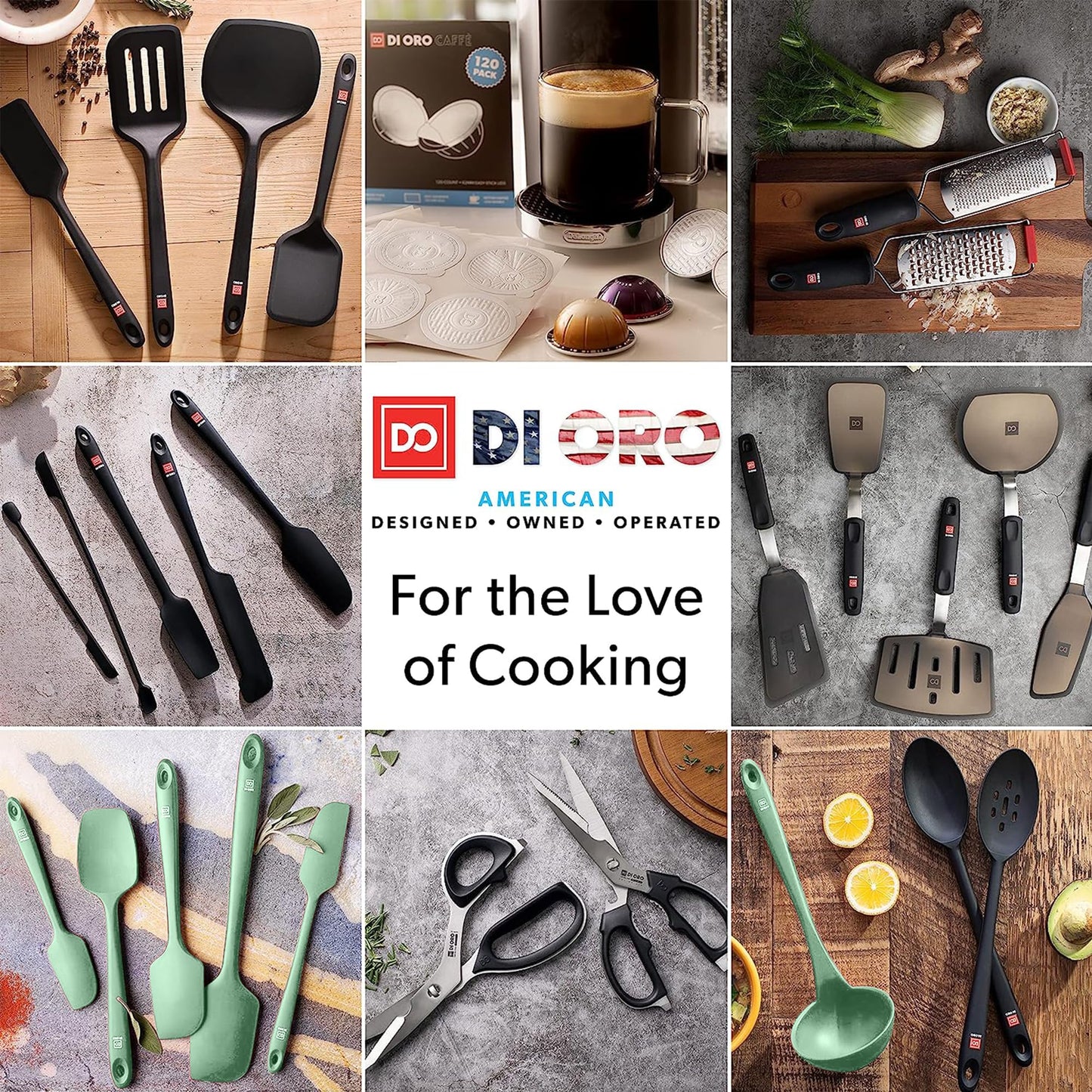 DI ORO Silicone Turner Spatula Set - Kitchen Spatulas for Nonstick Cookware - Cooking Utensils for Flipping Eggs & Pancakes - 600°F Heat-Resistant BPA Free Turners - Dishwasher Safe (4pc, Black)