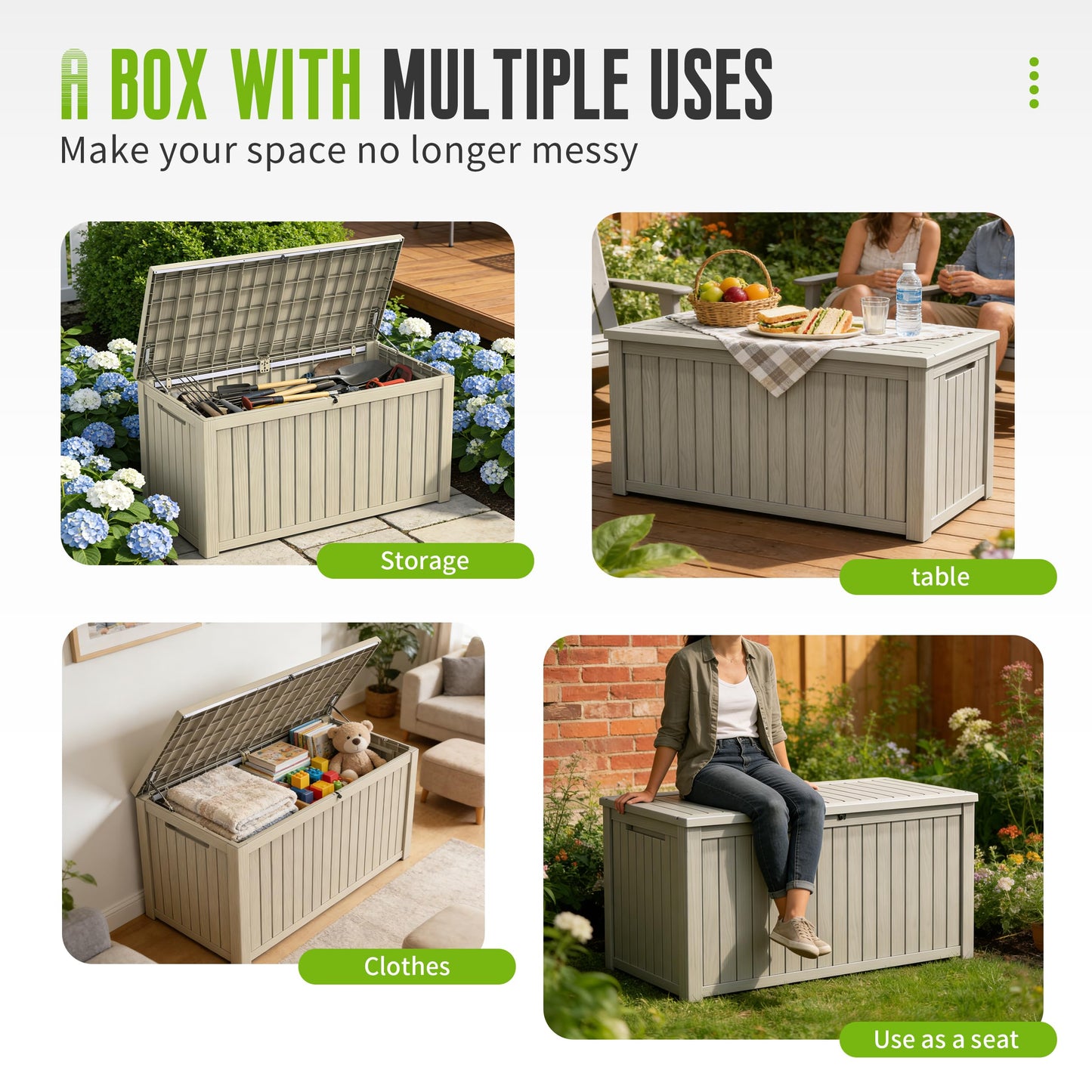 FICARTS Deck Storage Box, Waterproof Outdoor Storage Bin with Lockable Lid, Weatherproof Patio Deck Box for Garden Tools, Pool Supplies & Patio Accessories (Grey,230GAL)