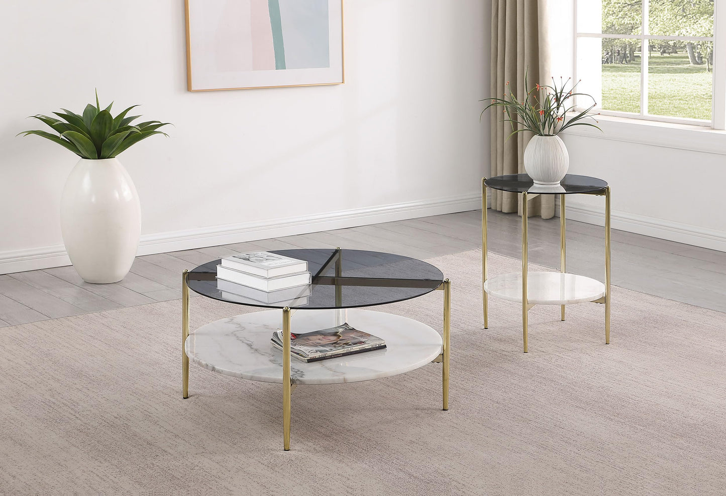 Coaster Home Furnishings Jonelle 2-Piece Round Coffee and End Table Set Gold