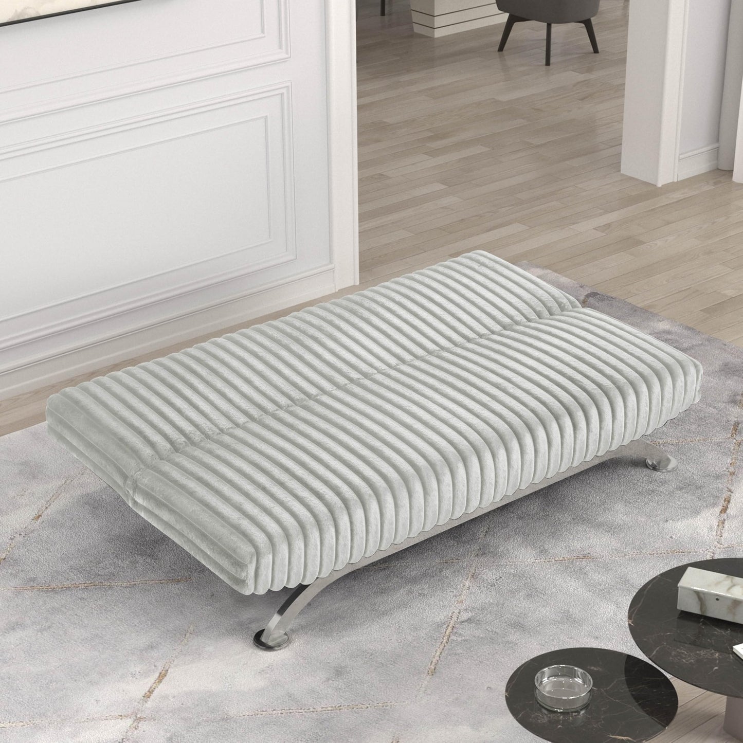 Furniture of America Direte Fuzzy Fabric 71-inch Futon Sofa Bed with Extra Metal Support Legs, Seat up to 3, Modern Convertible for Living Room, Bedroom, Guest Room, Light Gray