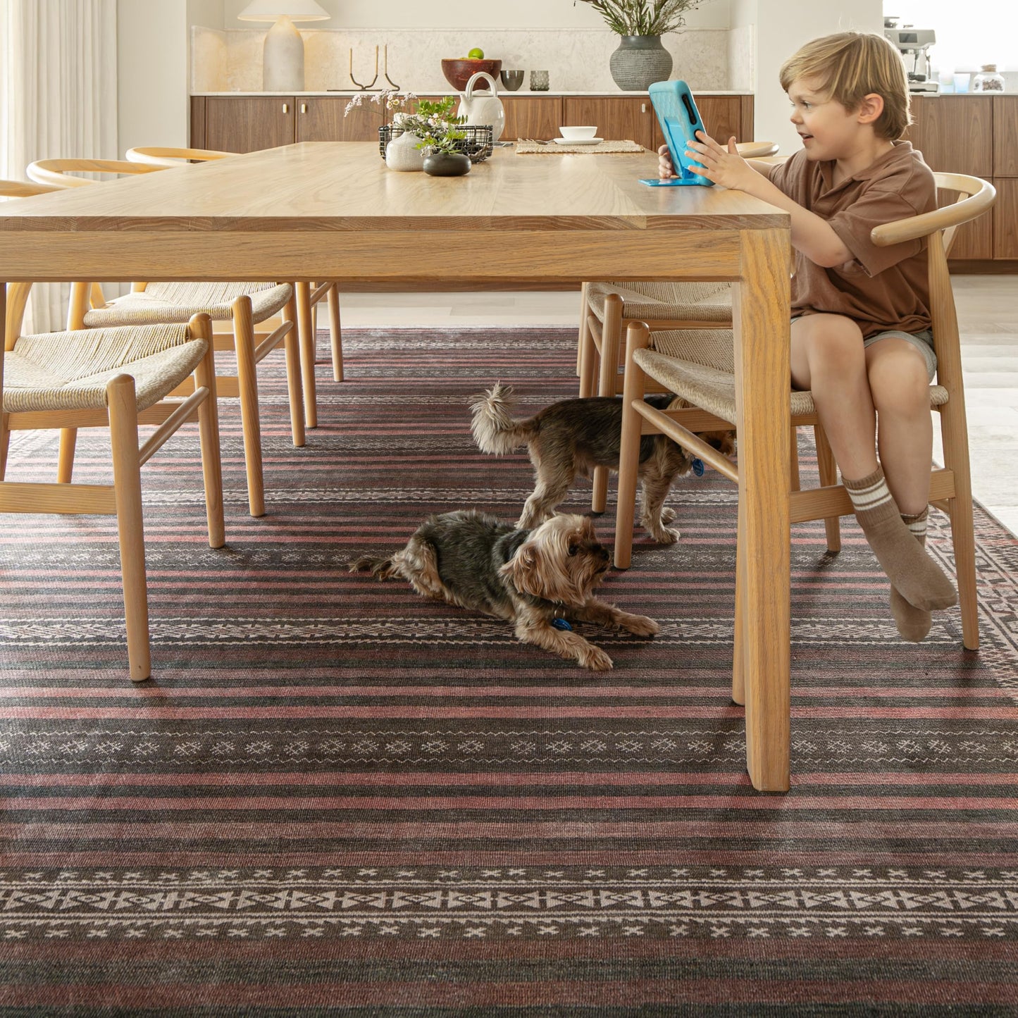 KNOTTING MATTERS Vibe Stripe 7’6” x 9’6” Area Rug – Sand, Charcoal & Clay Heritage Flatweave, Low-Pile – Easy Clean Area Rug – Perfect for Living Room, Dining Room, Bedroom – Pet & Kid Friendly
