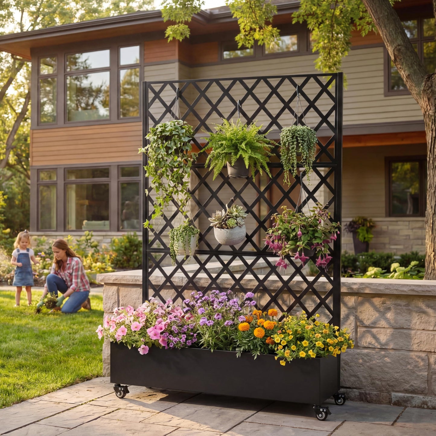 Discover the Joy of Gardening with Our Metal Raised Garden Bed with Wheels and Trellis – 73"x47"x16” for Climbing Plants, Vegetables & Vines, Featuring Privacy Screen and Drainage Holes!