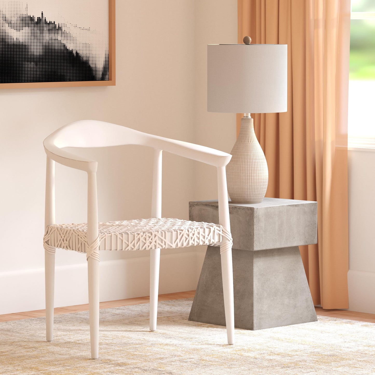 Safavieh Home Collection Juneau Leather Woven Natural and Off-White Accent Chair