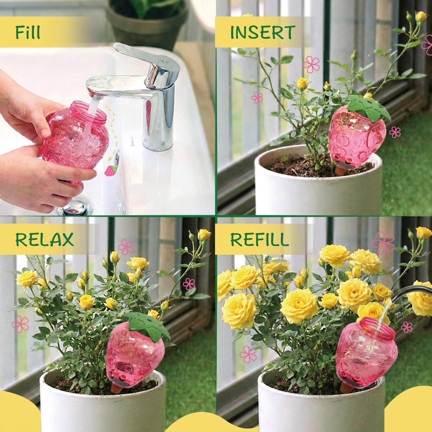 Extra Large Plant Watering Globes for Plants - 19oz Plant Watering Devices, Vacation Self Watering Globes with Slow Release, Indoor Plant Watering Bulbs, Plastic, 2-Pack(1 Pineapple & 1 Strawberry)