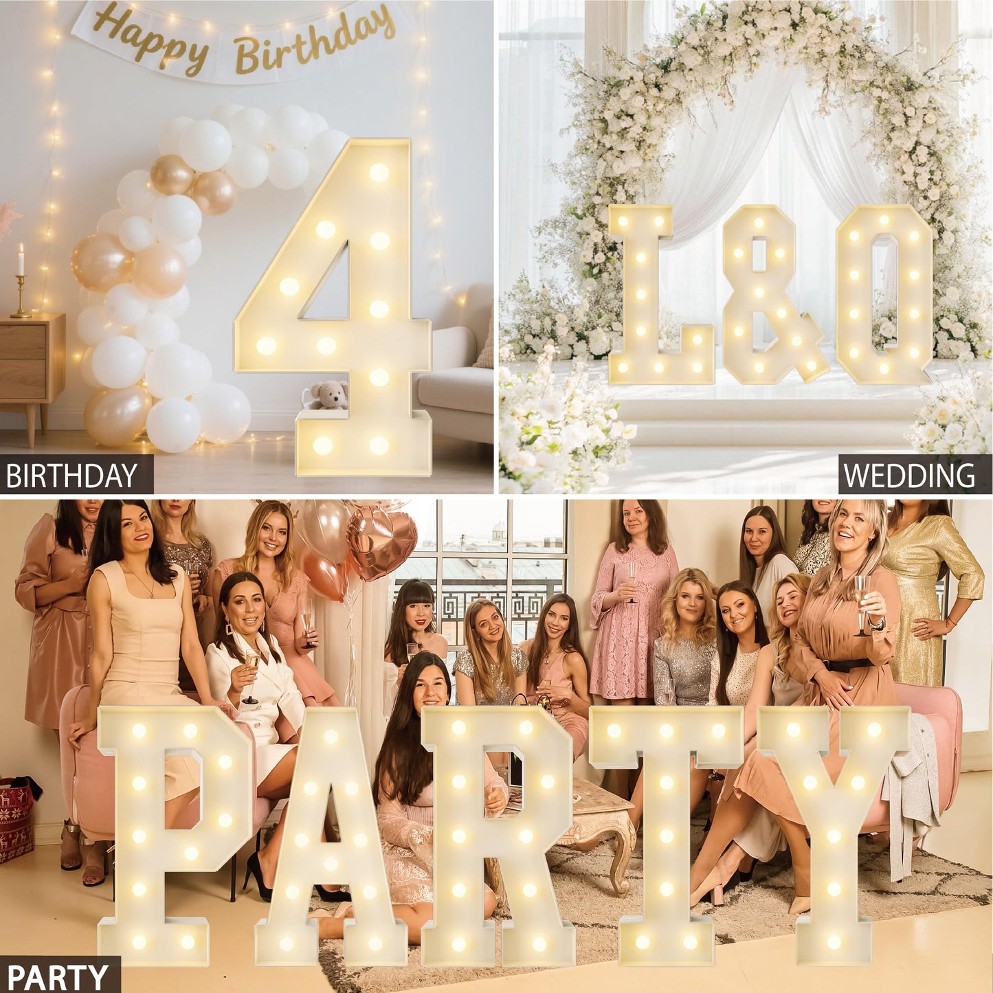 HXWEIYE Big Light Up Letters A,3FT Large Marquee Letters with lights, Mosaic Balloon Frame, Giant Baby Letter for baby shower Birthday Graduation Engagement Party Wedding Christmas Decor (Warm White)