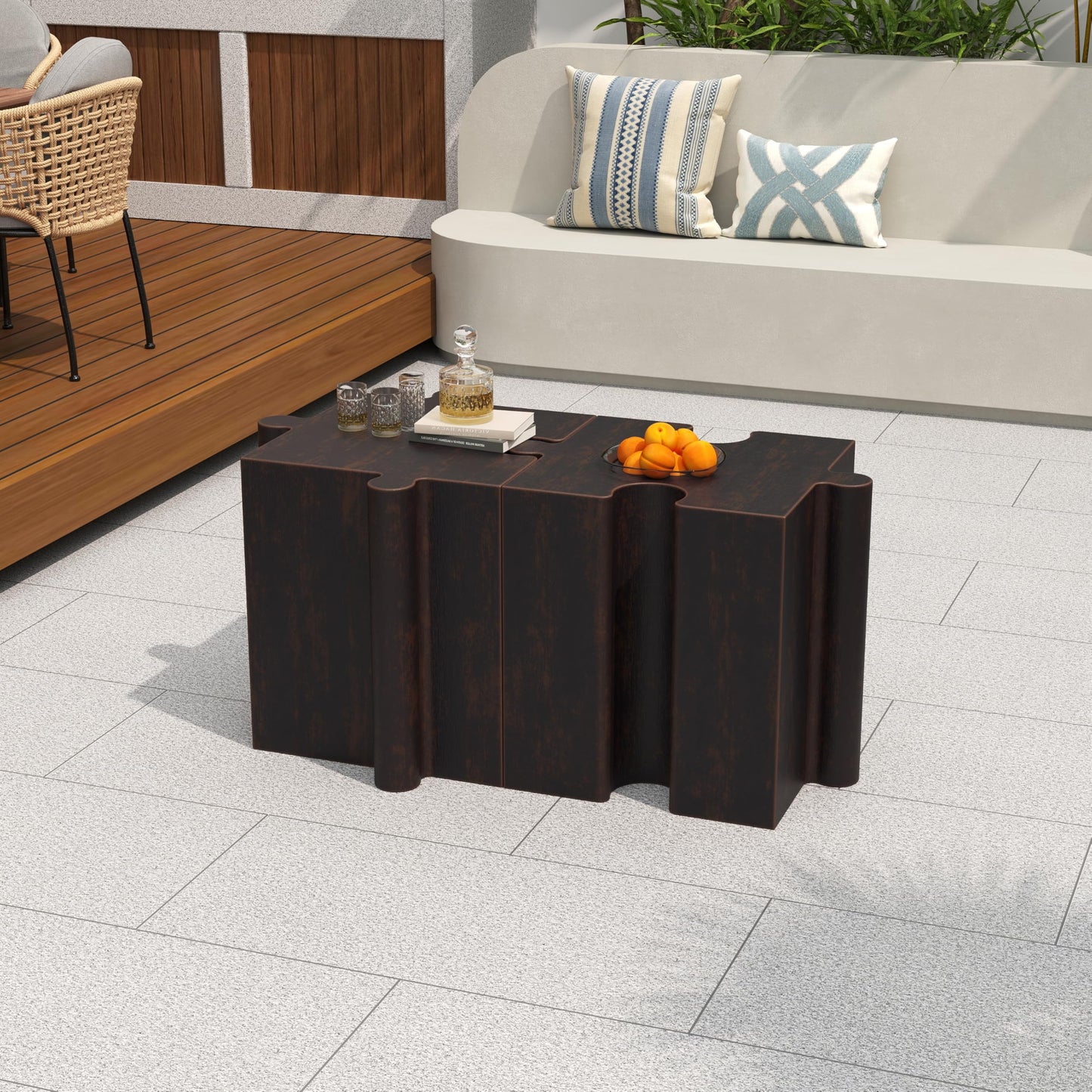 Christopher Knight Home Daton 3 Piece Interlocking Outdoor Side Table Set, Modular Lightweight Concrete Coffee Table, Convertible MGO End Table for Indoor&Outdoor, Design for Creative Set Up, Copper