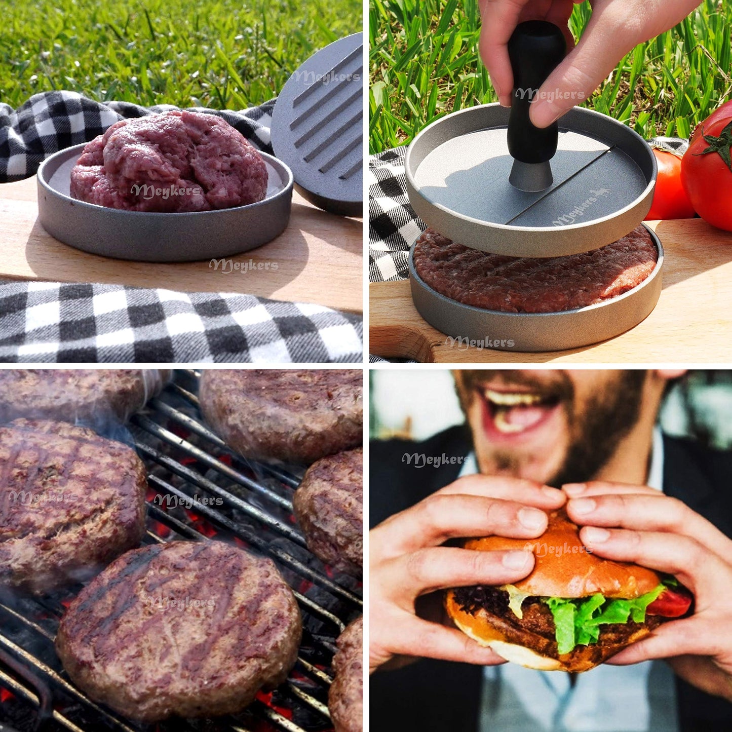 Meykers Burger Press 100 Patty Papers Set | Non-Stick Hamburger Press Patty Maker Mold with Free Wax Paper Sheets | Meat Beef Cheese Veggie Burger Maker for Grill Griddle BBQ Barbecue | BPA Free