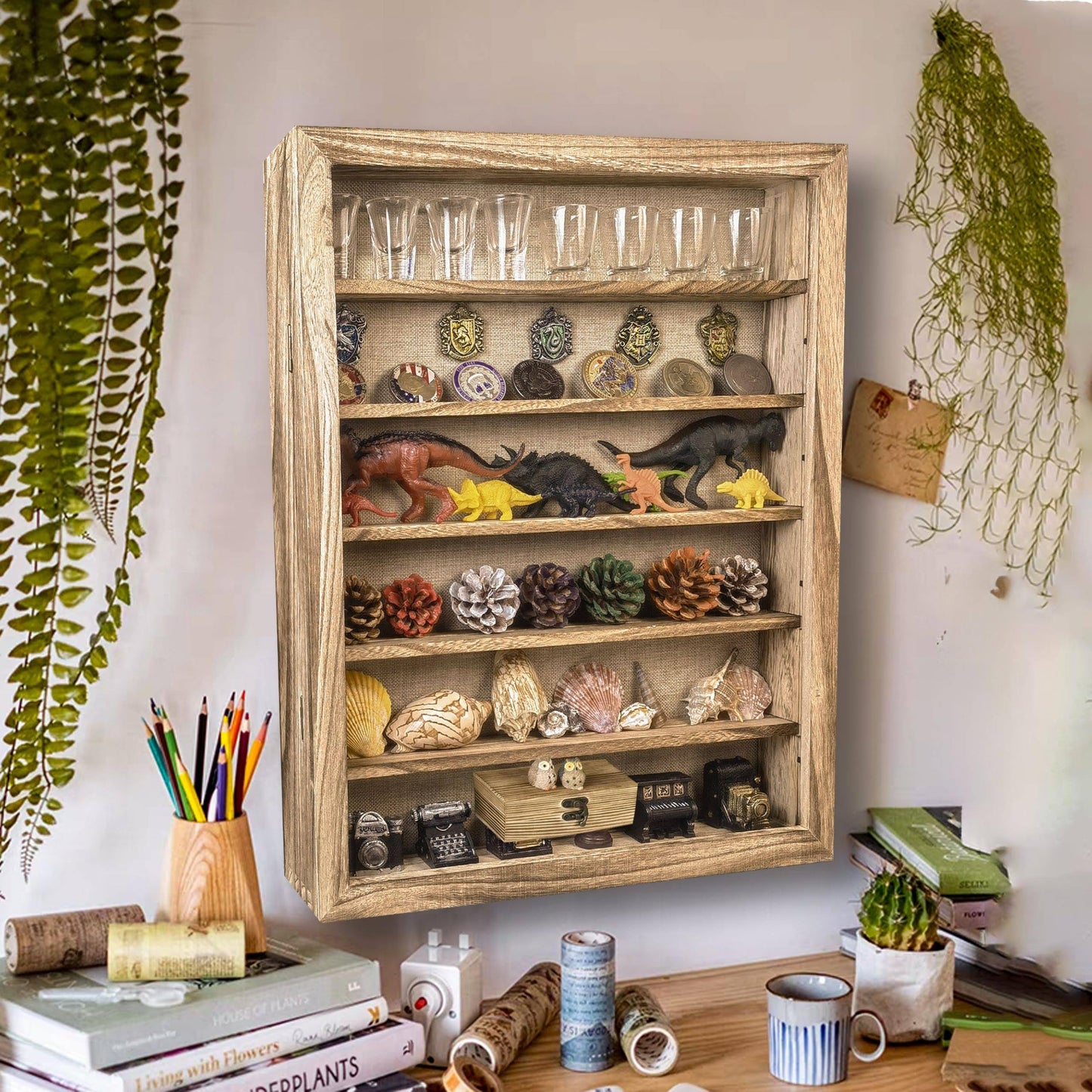 Houstimi Original Wood Shadow Box Frame 16x20 Shadow Box with Shelves 2.6" Interior Depth Memorial Shadow Box with Linen Back for Handicrafts,Picture Frames,Medals,Coins,Pins Collection and More