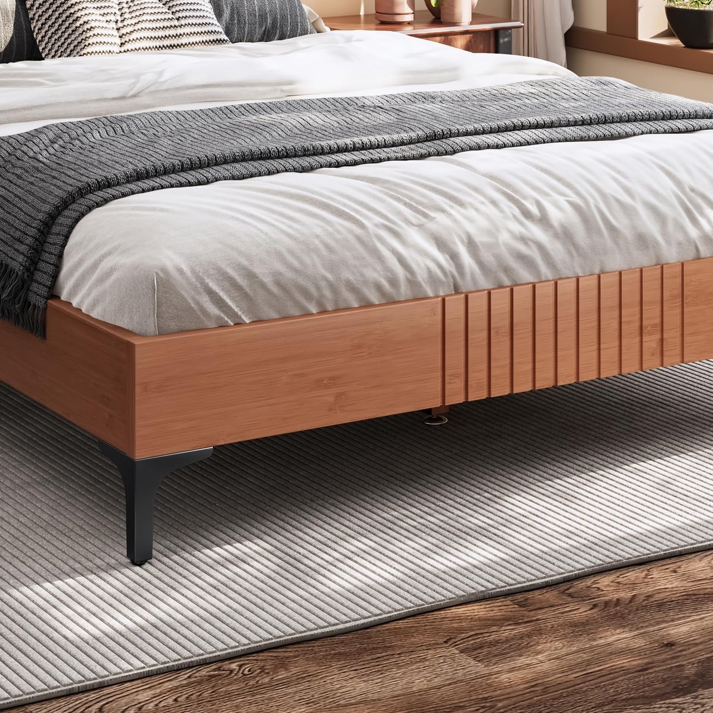 KEIKI Full Size Platform Bed with Bamboo-Made Structure, Mid-Century Style Bed Frame with Chic Headboard, Sustainable Bedframe Full for Bedroom, Easy Assembly, No Box Spring Needed, Natural