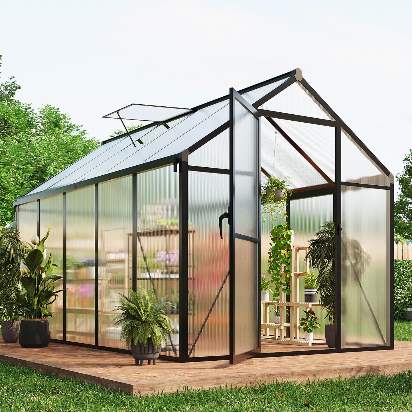 IDEALHOUSE 6×10 FT Greenhouse, Large Walk in Greenhouses for Outdoors and Garden Planting, Polycarbonate Greenhouse with Enhanced Aluminum Frame, Green Houses with Quick Setup Structure and Roof Vent