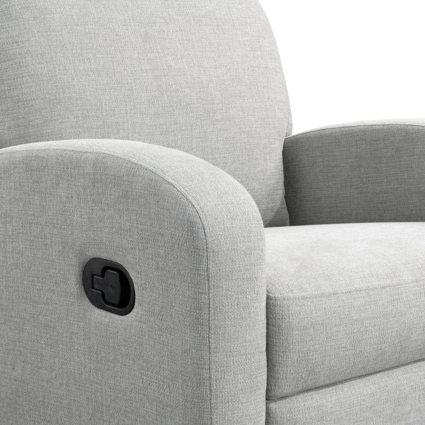 Relax-A-Lounger Palmdale 37.4" Swivel Rocker Manual Pull-Handle Recliner, Soft Modern, Pocket Coil Comfort, Black Metal Swivel Base Leg, Soft Chenille Fabric, Light Gray