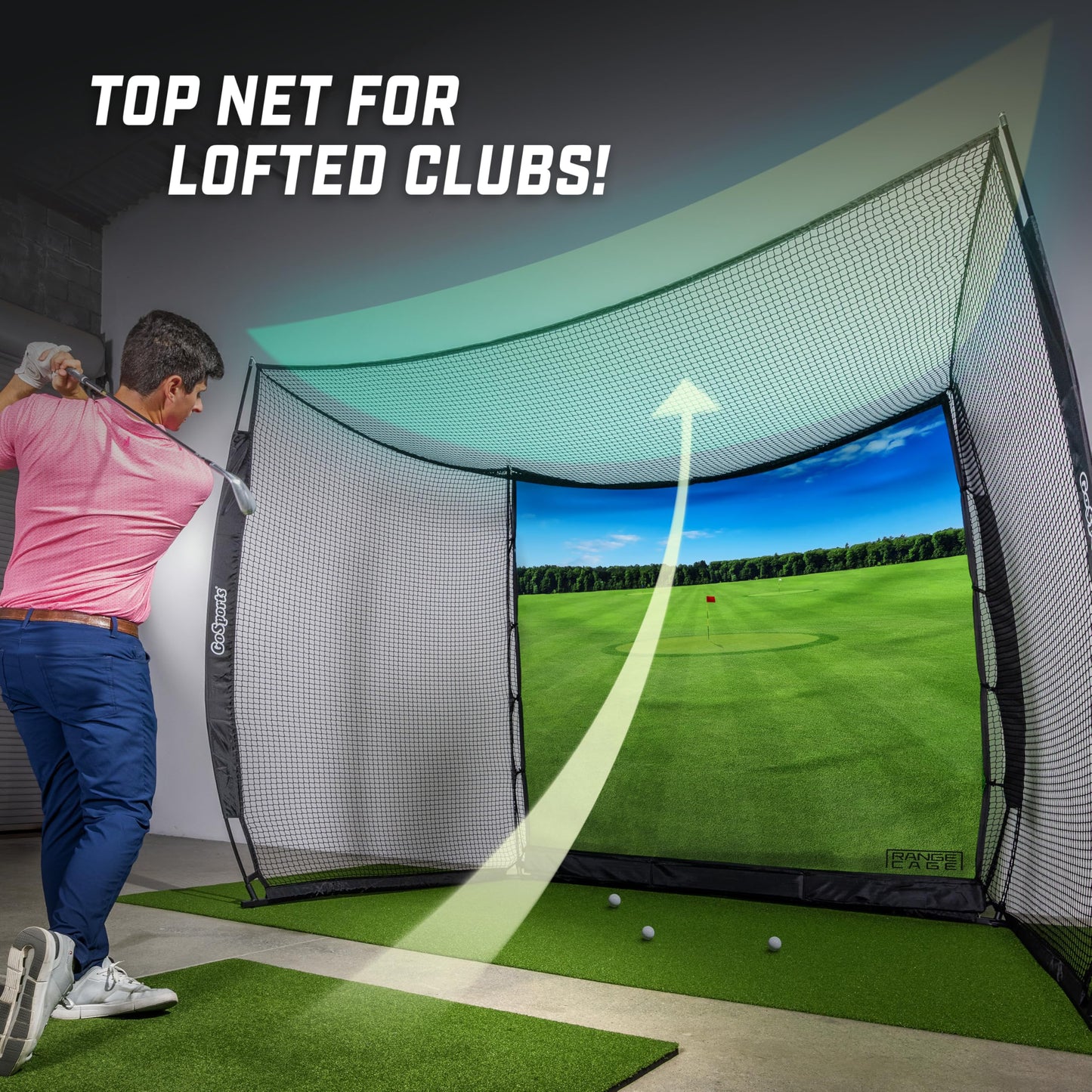GoSports Range Cage 10 ft x 8 ft Golf Practice Hitting Net with Impact Screen