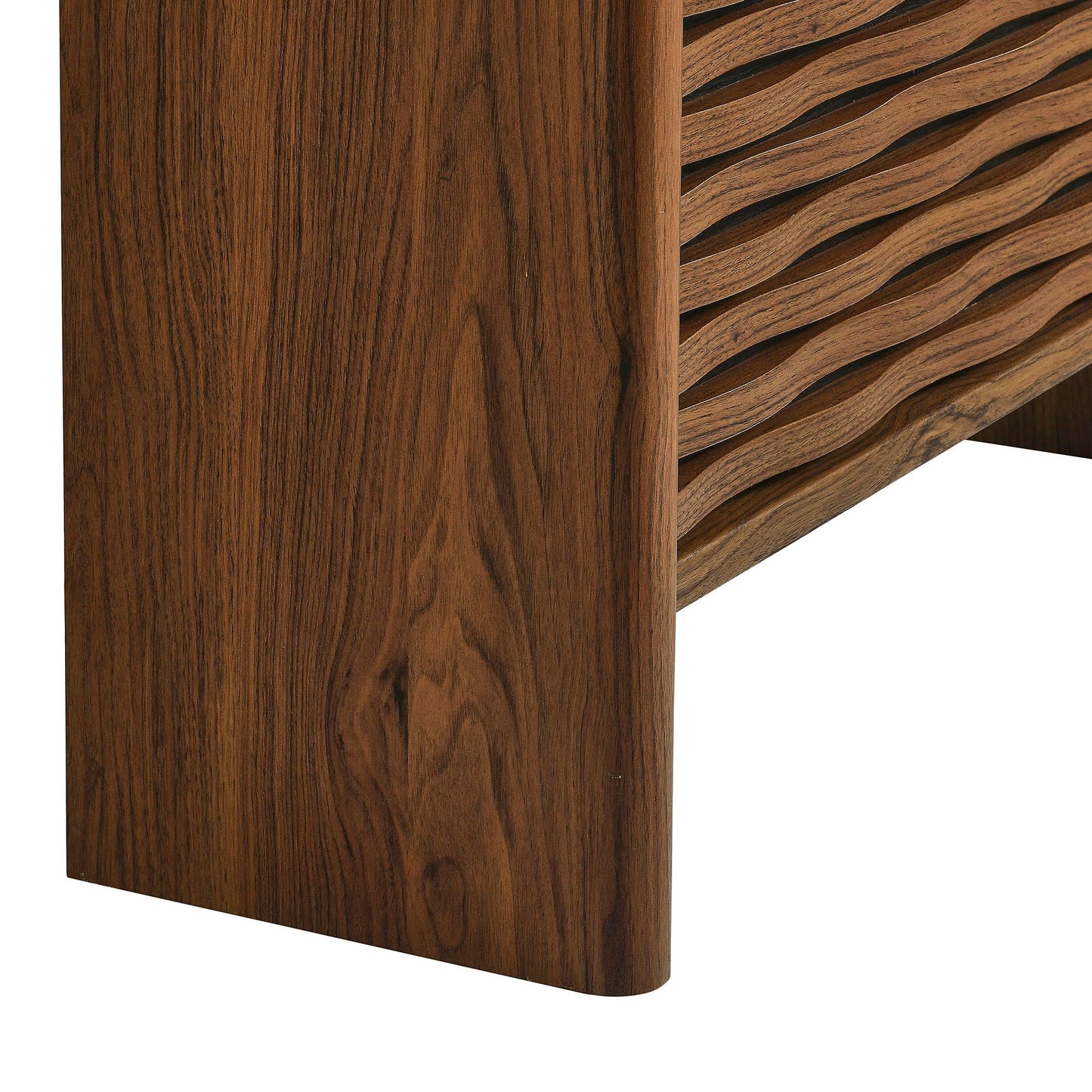 Modway Emric 35 Inch Wave Shoe Storage Cabinet in Walnut – Modern Slatted Front Shoe Rack Cabinet with 2 Flip Drawers for Entryway, Hallway, or Bedroom