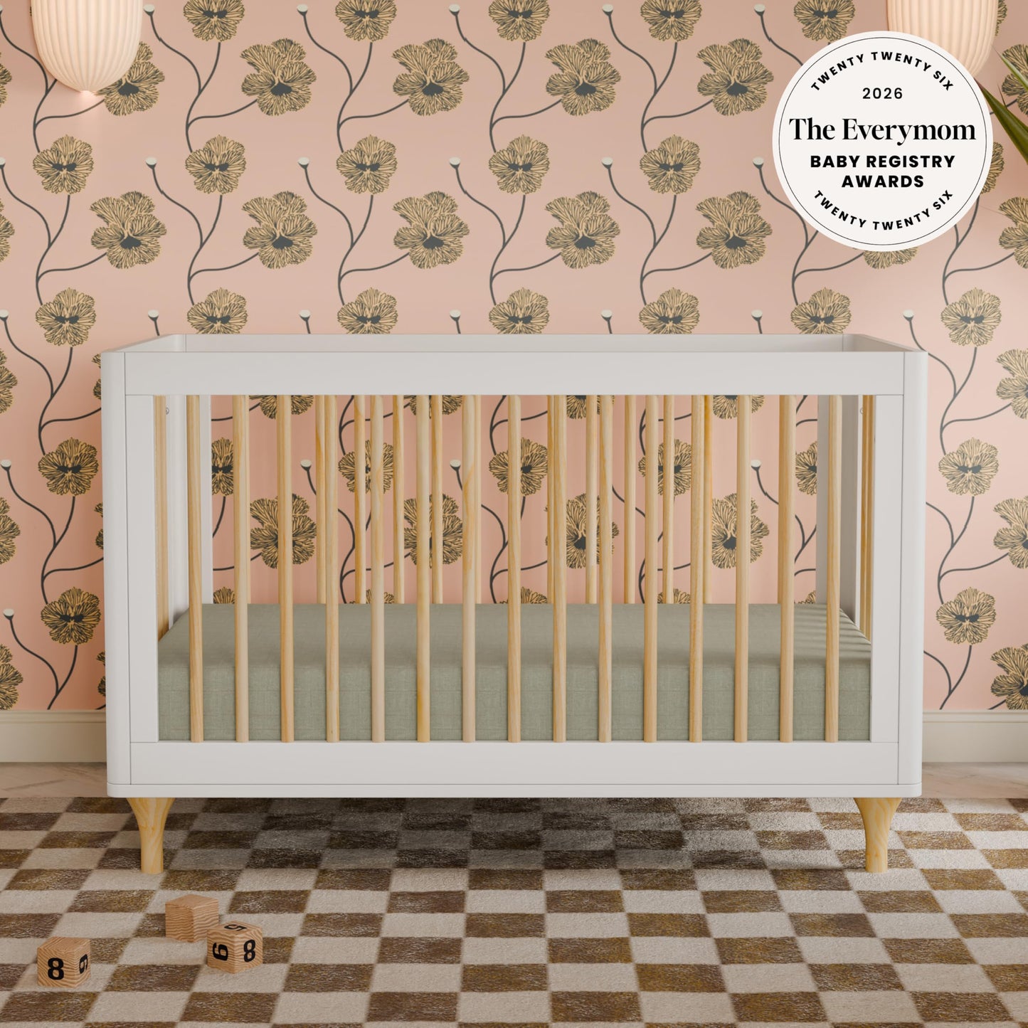 Babyletto Lolly 3-in-1 Convertible Crib with Toddler Bed Conversion Kit in White and Natural, Greenguard Gold Certified