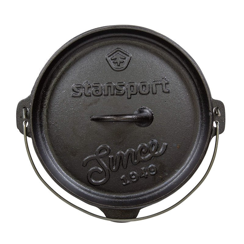 Stansport's Cast Iron Dutch Oven with Lid (16023) - Large 4 Quart Capacity, Durable Cast Iron Construction, Perfect for Outdoor Cooking, Home Kitchen and Camping Trips, Flat Bottom Design