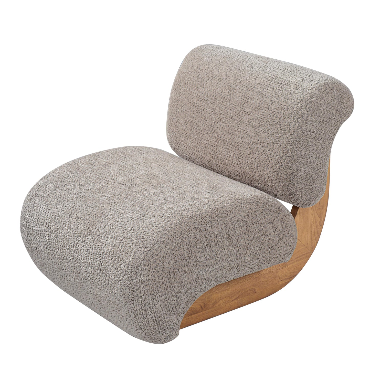 Merax 28" Modern Curved Boucle Accent Chair with Solid Wood Base, Mid-Century Armless Upholstered Slipper Lounge Chair for Living Room, Bedroom, Reading Nook, Natural + Almond