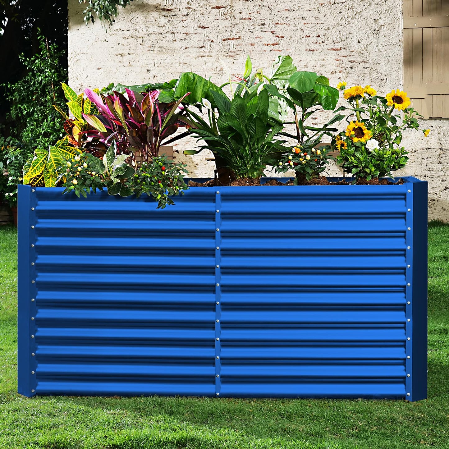 Land Guard 8x4x3ft Rectangular Galvanized Raised Garden Beds, Large-Capacity Metal Planter Box Outdoor, Durable Deep Raised Garden Bed 3ft Tall, Raised Beds for Gardening Vegetables, Royal Blue
