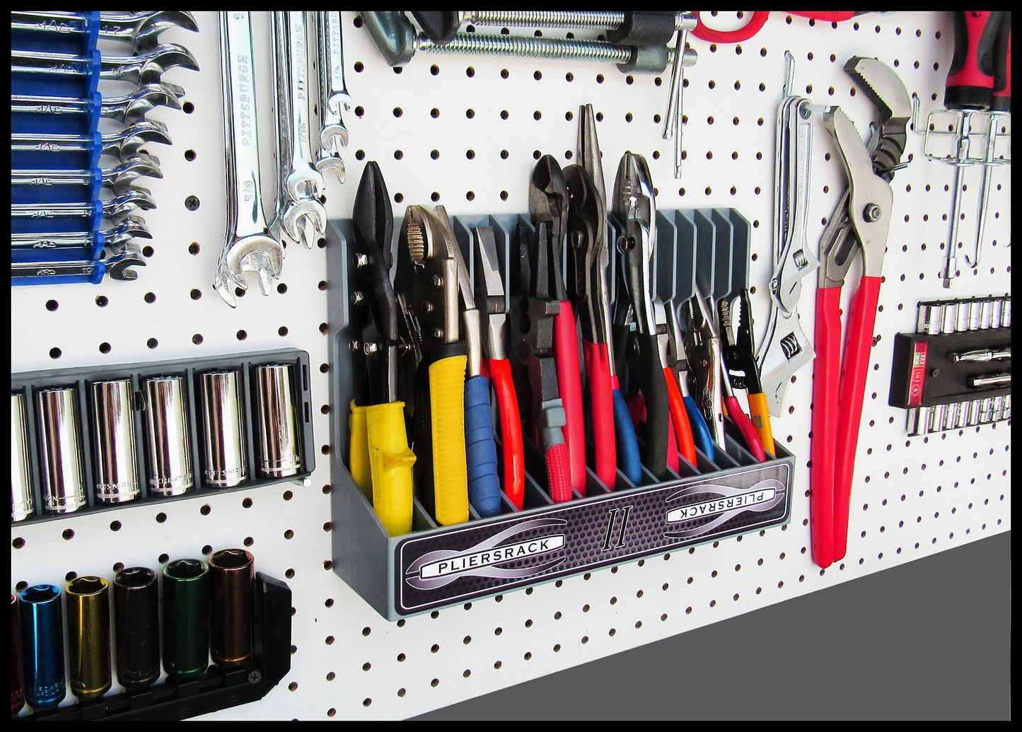 Plyworx Pliersrack PLR15 Plier Organizer - Sturdy Plastic 15 Pliers Holder For Tool Box or Pegboad Organization, Plier Rack Tool Organizers For Toolboxes And Storage
