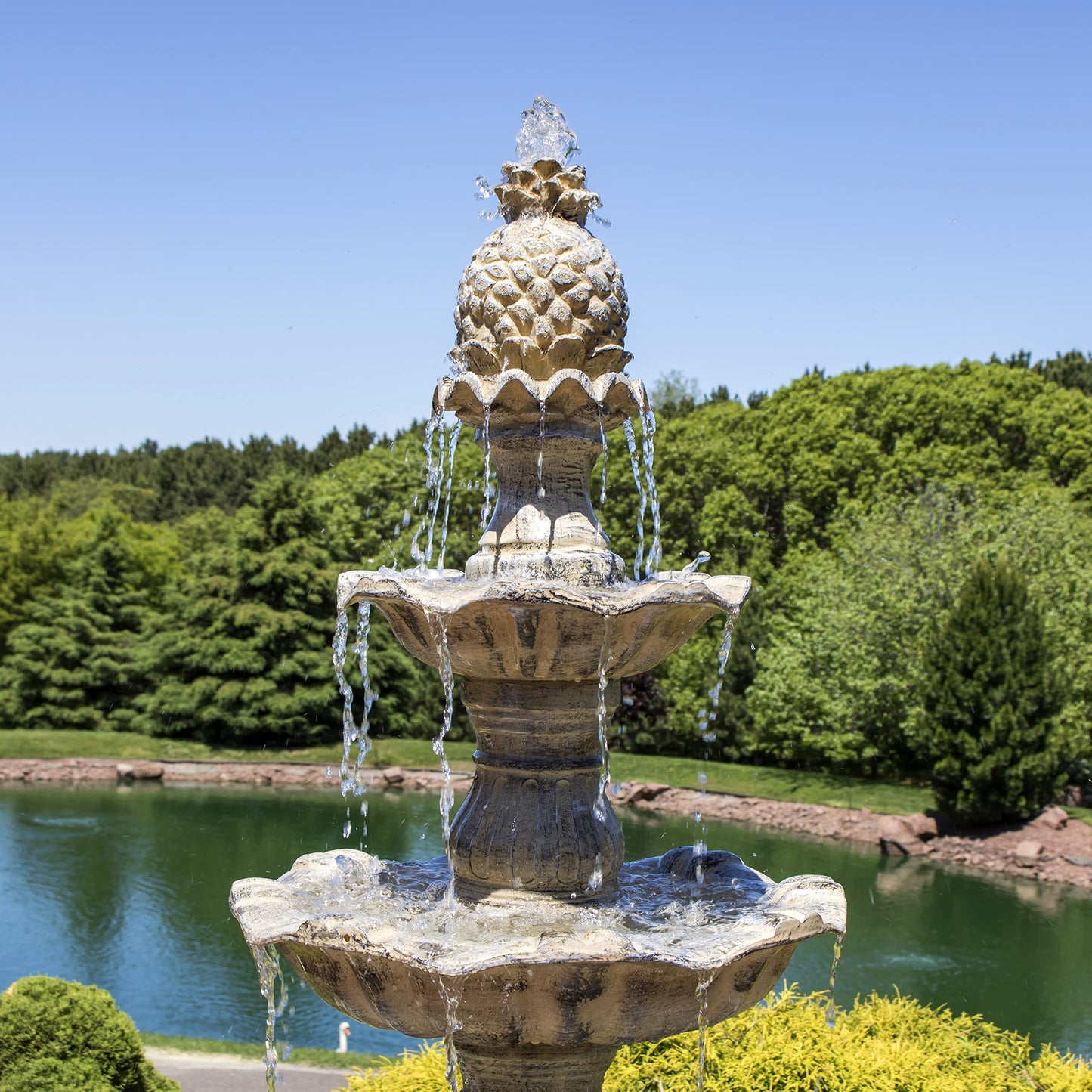 Sunnydaze Grand Courtyard 4-Tier Large Outdoor Water Fountain - 80" Tall Outdoor Fountain - Tiered Electric Garden Water Feature for Patio, Backyard, or Yard - Faux Stone Resin - Earth
