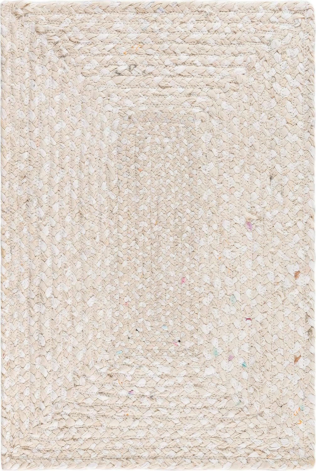Unique Loom Braided Chindi Collection Area Rug - Layer, Ivory/Beige (2' x 3' 1" Rectangle)