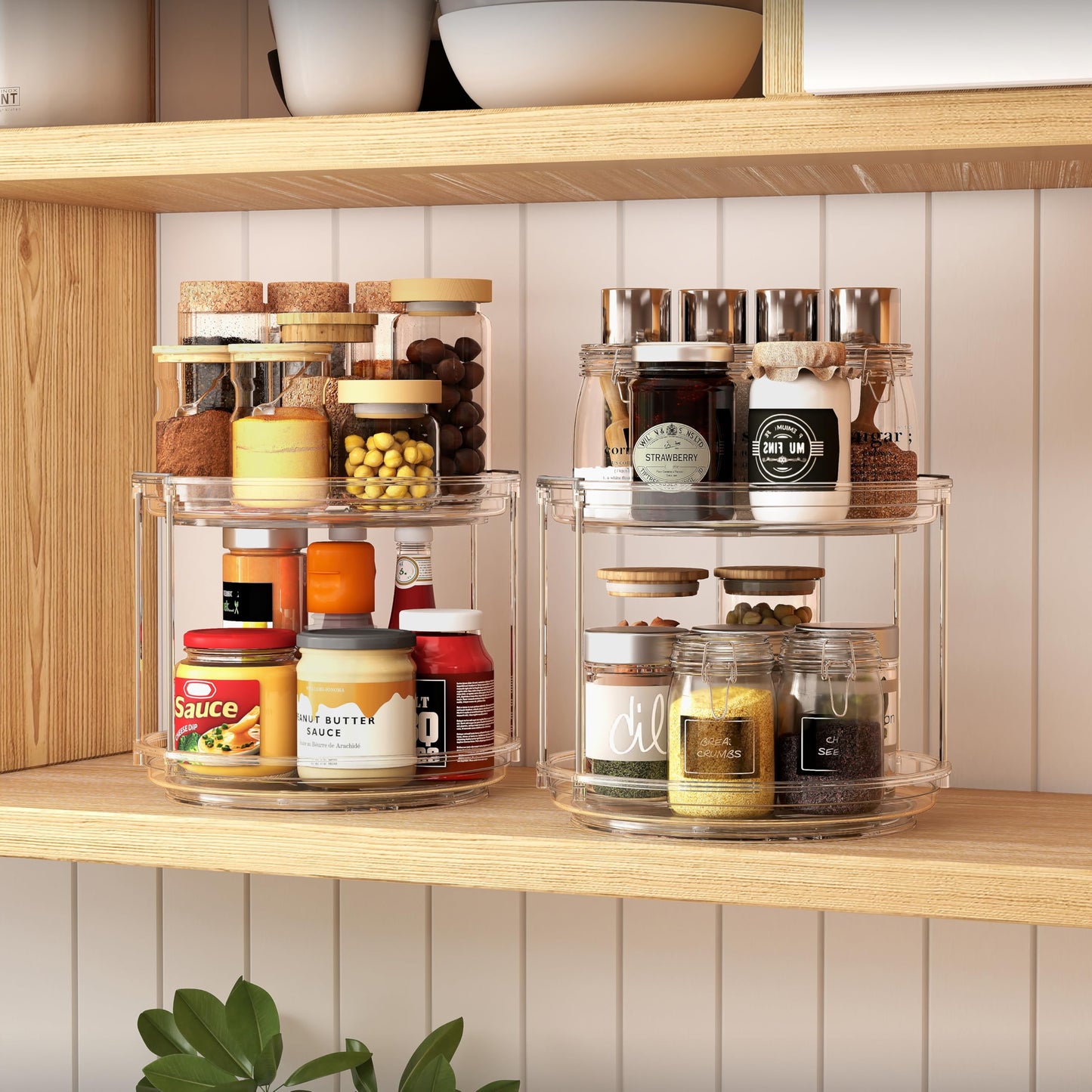 Pantasia 2 Tier Lazy Susan Turntable Organizer 9.25 inch, Rotating Spice Rack Organization for Cabinet, Bathroom, Pantry, Countertop, Kitchen, Vanity, Medicine Cabinet Organizer, Clear