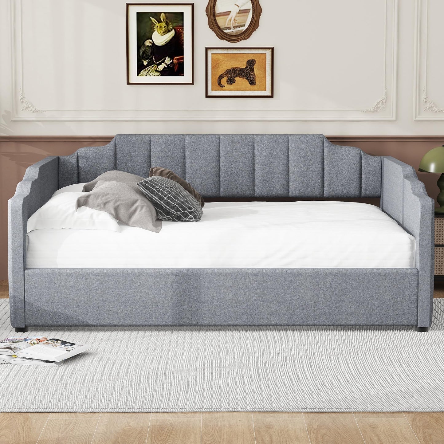 DNYN Full Size Upholstered Daybed for Bedroom,Guest Room,Lift Up Storage Bedframe w/Wood Slat Support,Space Saving Design, Gray