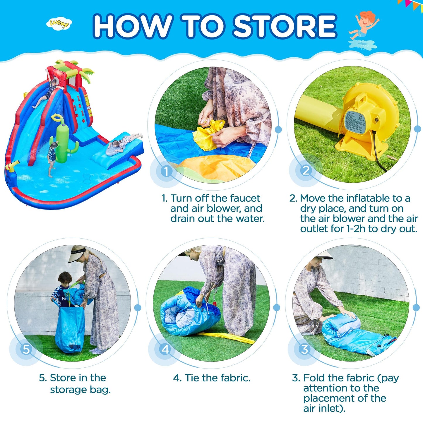 Yaheetech Inflatable Water Slide, Blow Up Water Slide Park Castle for Kids Aged 3-10 w/Splash Pool, Water Cannon, Ring Toss, Basketball, Surfboard and Climbing Wall, Water Slide with 520W Blower