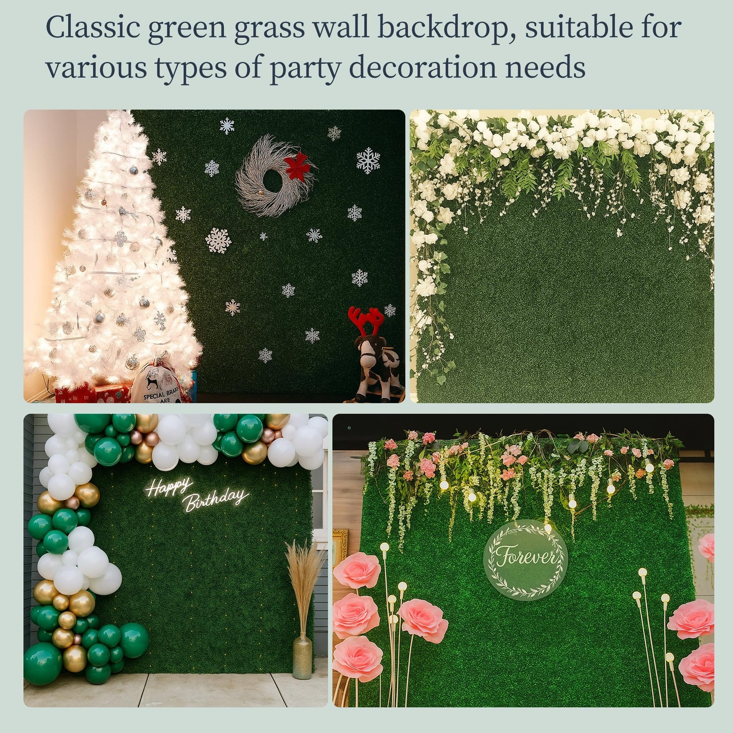 5×8 Ft 3D Artificial Green Grass Flower Wall Panels, Quick Assembly Storage Greenery Fake Backdrop Fence Screen for Wedding Baby Show Birthday Party Indoor Outdoor Garden Backyard Home Decor