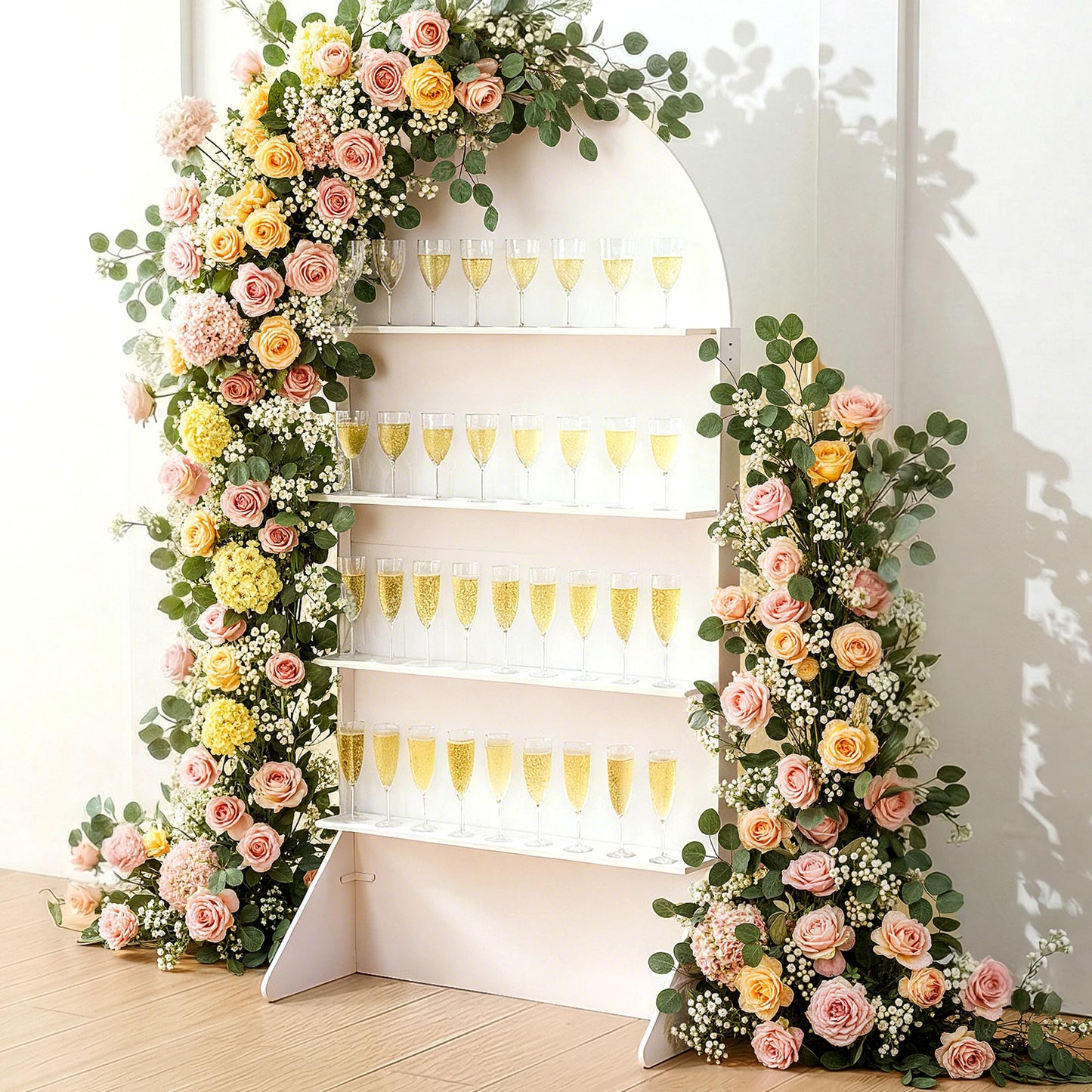 Sicrifety 5.9 ft 4-Tier Champagne Wall Holder, Wedding Arch Backdrop Stand with Shelves,Party Display Arch for Ceremony Baby Shower Birthday Bridal Party Event Decoration
