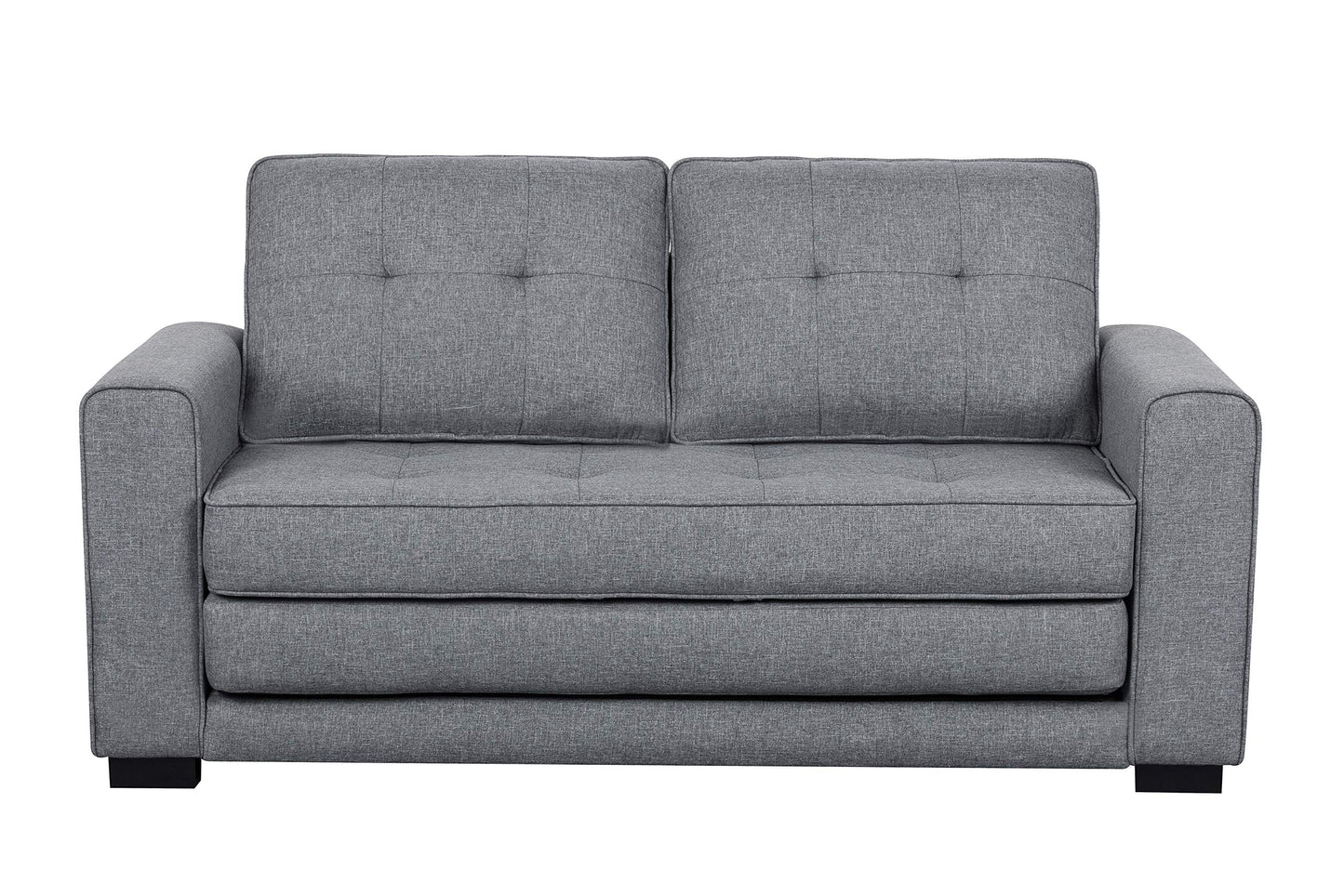 Container Furniture Direct Linen 58" Wide Linen Square Arm Fold Out Loveseat Sofa Bed, Light Grey