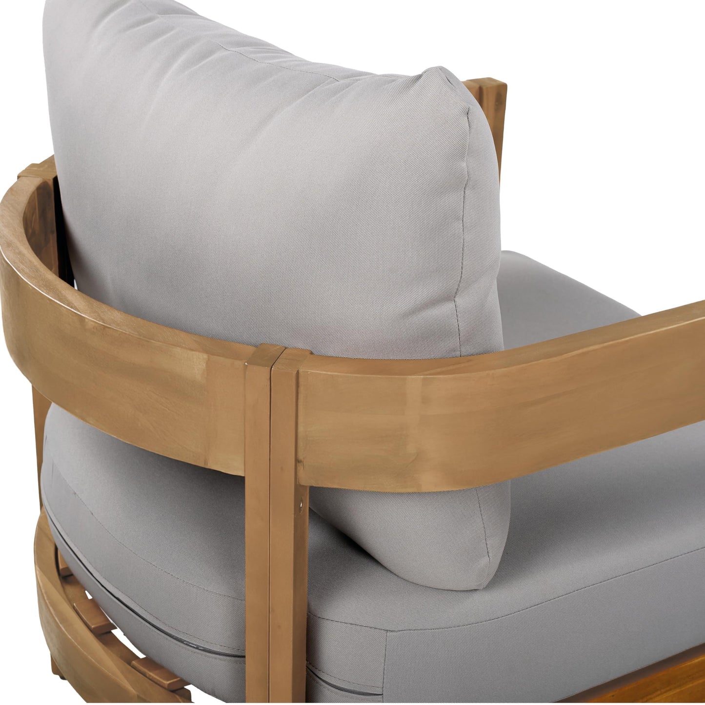 Christopher Knight Home Nadine Acacia Wood Club Chair, Outdoor Accent Chair, Tub Shape Design Armchair, Comfort Cushions Seating, Slat Open Back Reading Sofa for Balcony Backyard Garden, Teak+Gray