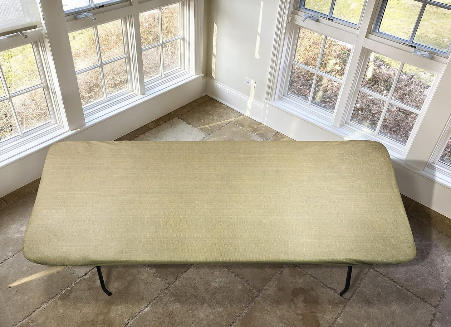 Deluxe Elastic Edged Flannel Backed Vinyl Fitted Table Cover - Basketweave (Beige) Pattern - 4' x 30" - Covers For The