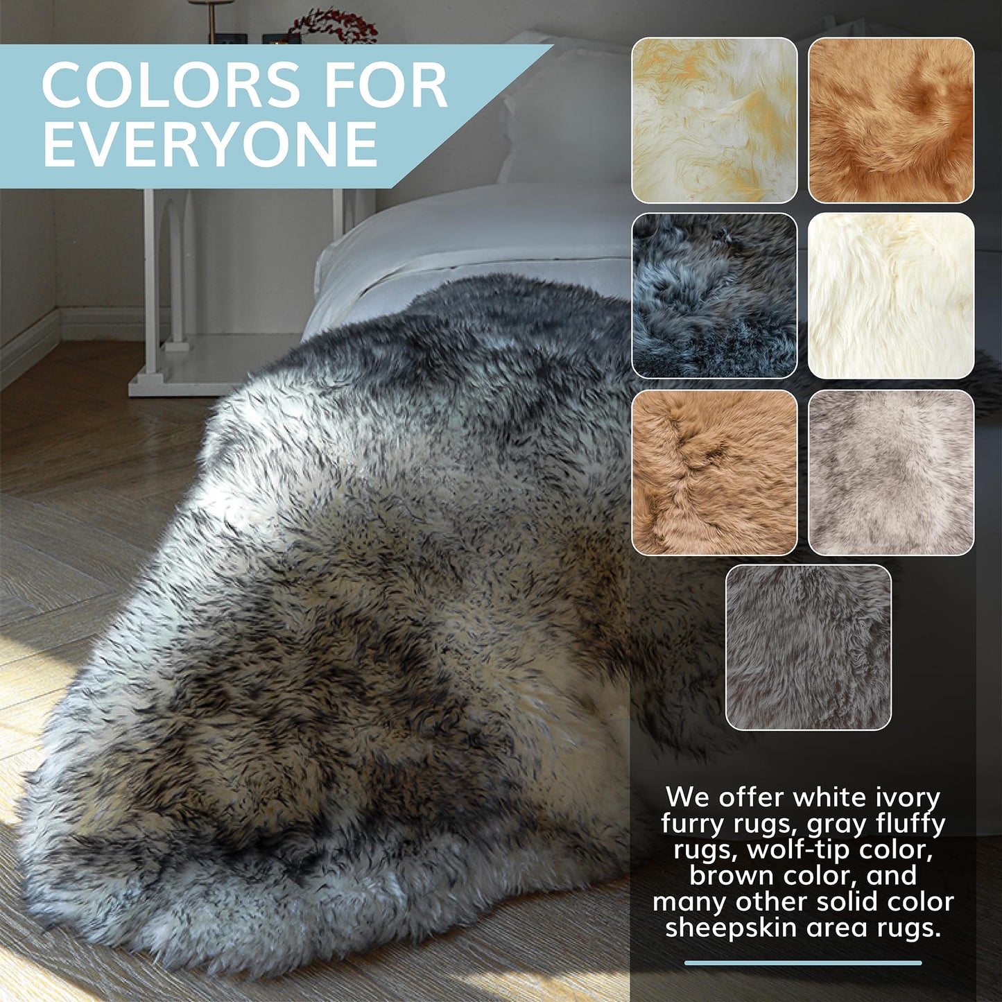 WaySoft New Zealand Sheepskin Area Rug – Genuine Fluffy Wool, Multiple Sizes, Bedroom or Living Room Decor(4ft x 6ft,Grey Beige)