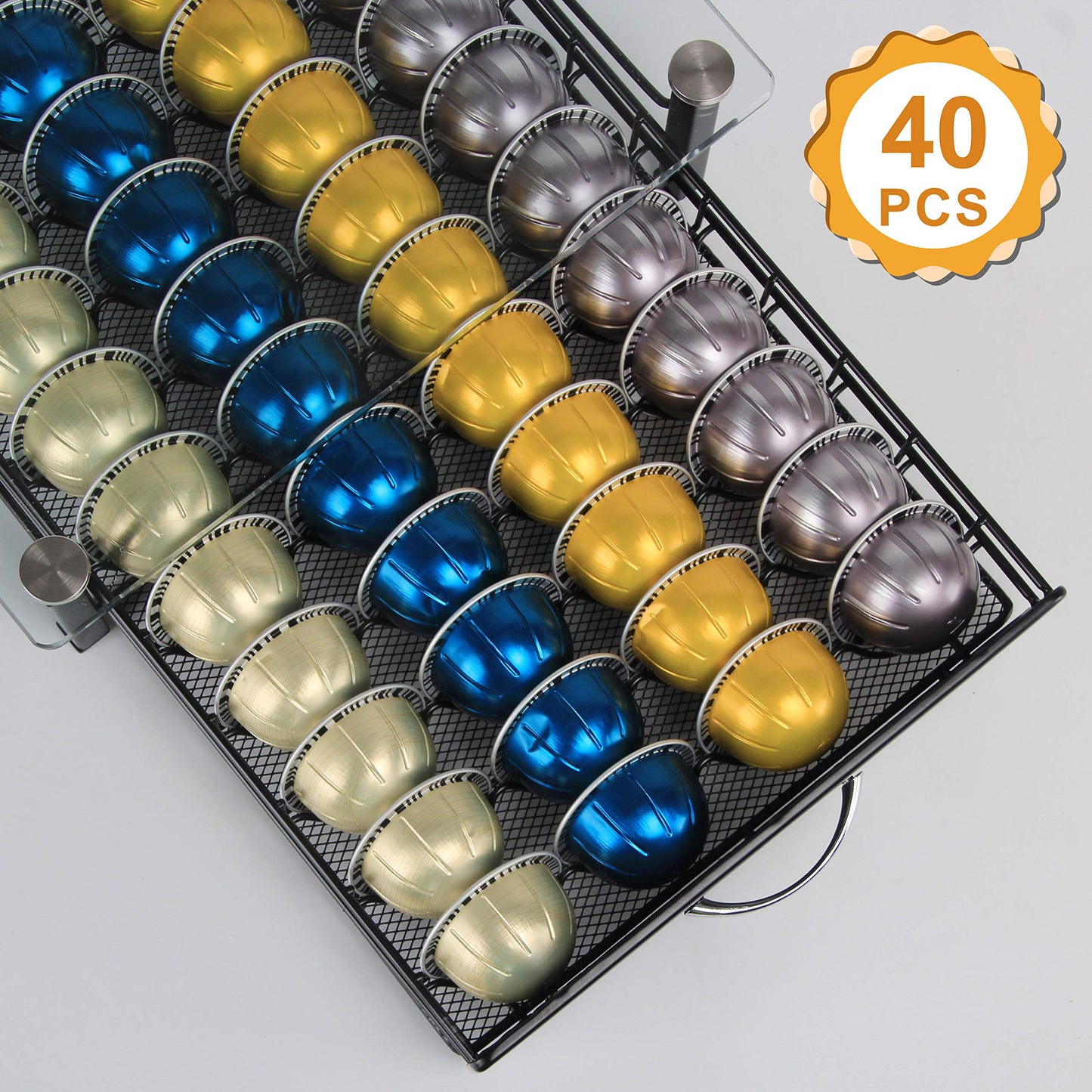 FlagShip for Nespresso Pod Holder Drawer Coffee Pod Organizer for Nespresso Capsule Holder Crystal Tempered Glass Storage Tray (40 Vertuo Pods Capacity)
