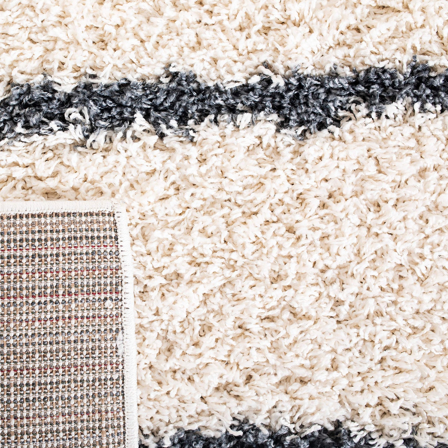 SAFAVIEH Venus Shag Collection Area Rug - 10' x 14', Ivory & Dark Grey, Stripe Design, Non-Shedding & Easy Care, 1.8-inch Thick Ideal for High Traffic Areas in Living Room, Bedroom (VNS604B)