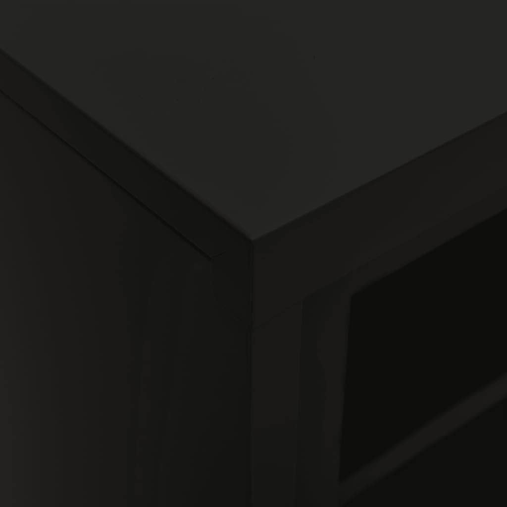 mtlskopl Sliding Door Storage Cabinet Black Steel Matte Tempered Glass 35.4 x 15.7 x 35.4 in Adjustable Shelves Lockable Office Garage Living Room Bathroom Organizer