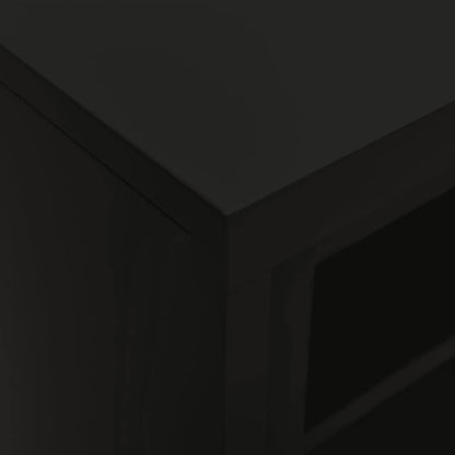 mtlskopl Sliding Door Storage Cabinet Black Steel Matte Tempered Glass 35.4 x 15.7 x 35.4 in Adjustable Shelves Lockable Office Garage Living Room Bathroom Organizer