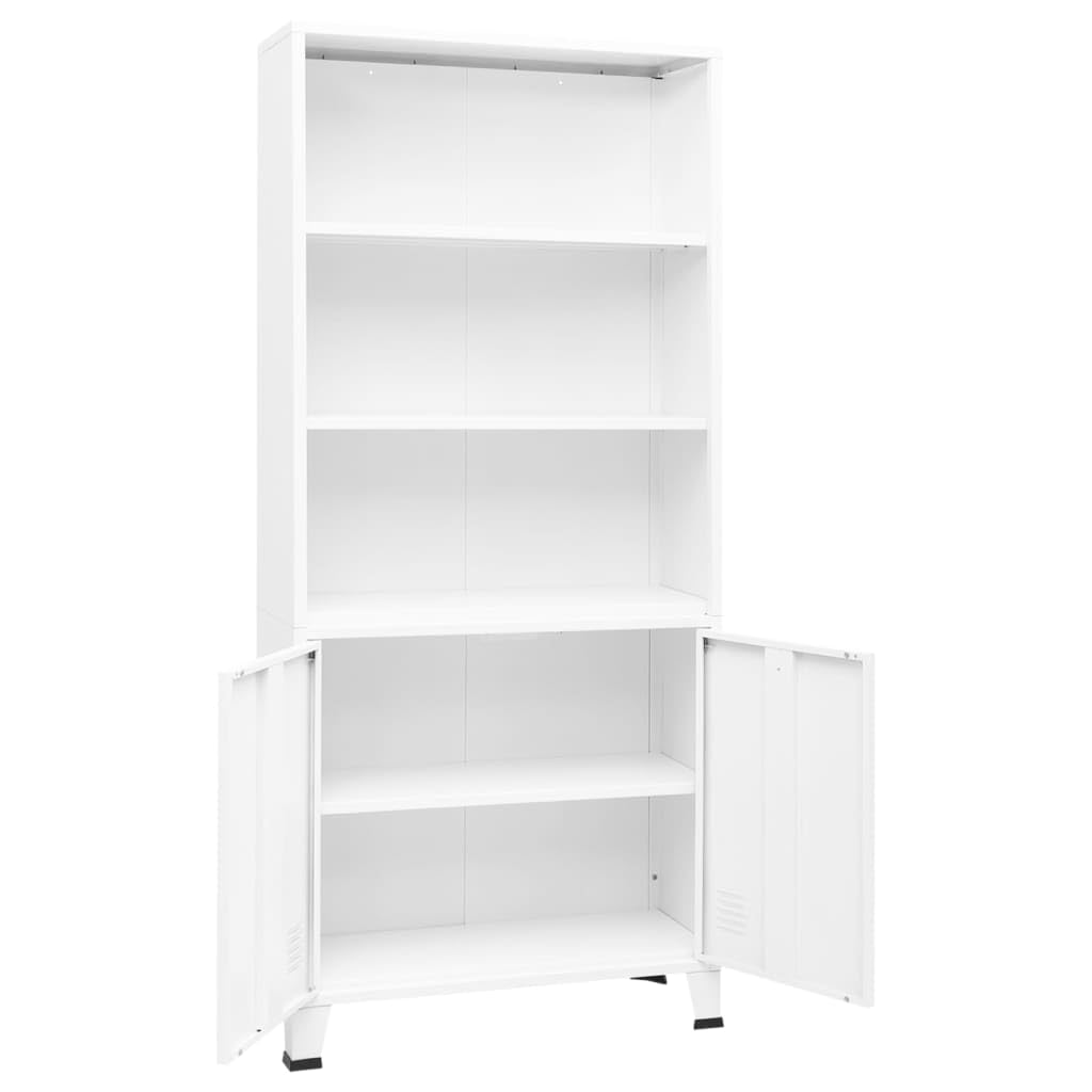 Sinkzol White Steel Bookshelf Medium Rectangular Industrial Durable Bookcase with Five Spacious Shelves for Living Room Storage and Stylish Organization