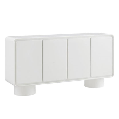 Modway Lumo Modern Sculptural 4 Door Accent Cabinet in White – Rounded Edge Media Storage Console for Living Room or Entryway – 63 Inch Contemporary Sideboard with Concealed Storage